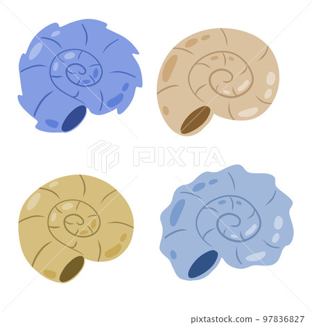 Spiral shell of snail or mollusk. Decoration of aquarium and nature. Simple doodle cartoon illustration Spiral shell of snail or mollusk. Decoration of aquarium and nature. Simple doodle cartoon illustration 97836827