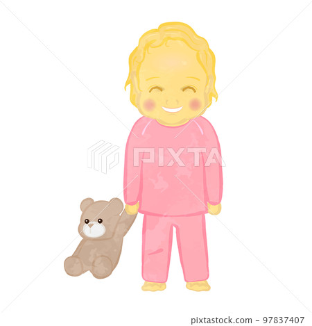Girl in pajamas with a stuffed animal 01 Girl in pajamas with a stuffed animal 01 97837407