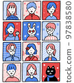 Bust-up icon set of smiling people and animals 97838580