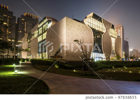 Modern building view of the National Taichung Theater in Taiwan. This is the only national performing arts center in central Taiwan. 97838655