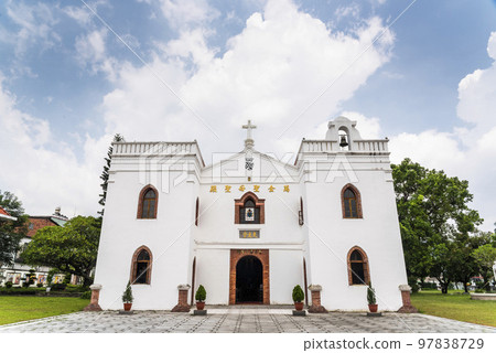 Building view of the Wanchin Basilica of the Immaculate Conception, An old Catholic church in Wanjin Village, Pingtung County, Taiwan. 97838729