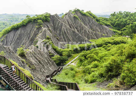Badlands Geological landscape of Tianliao Moon World Scenic Area in Kaohsiung, Taiwan. it's famous for its similarity to the landscape of the Moon's surface. 97838737