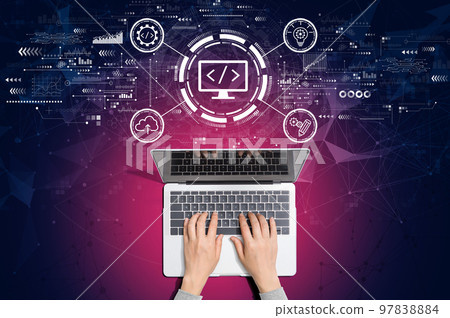Web development concept with person using laptop 97838884