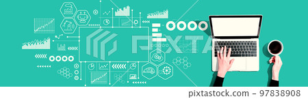 Industry 4.0 theme with person using a laptop Industry 4.0 theme with person using a laptop 97838908