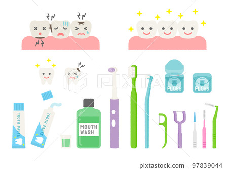 Tooth and dental care illustration set 97839044