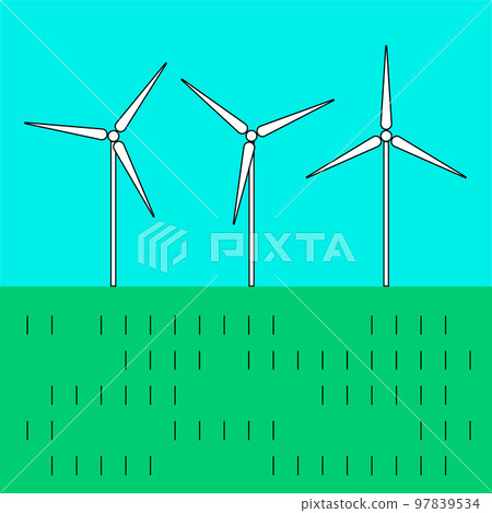 Wind generator green energy on green grass Wind generator green energy on green grass 97839534