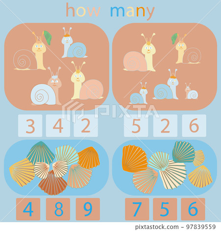 count how many snails and shells are in the picture 97839559
