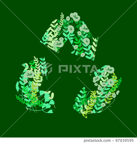 Recycling sign vector illustration. Sustainable live. Plant paper cut Recycling sign vector illustration. Sustainable live. Plant paper cut 97839595