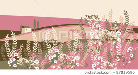 Landscape wildflowers nude beige shade earth color vector illustration 97839596