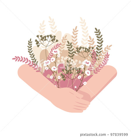 Pastel wedding bouquet wild flowers in hands Pastel wedding bouquet wild flowers in hands 97839599