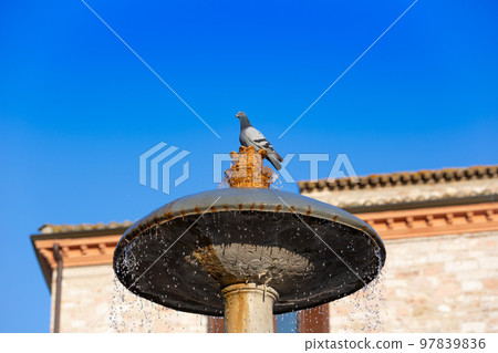 Fontana dei Tre Leoni, a historic fountain in the city of Assisi in Perugia Italy 97839836