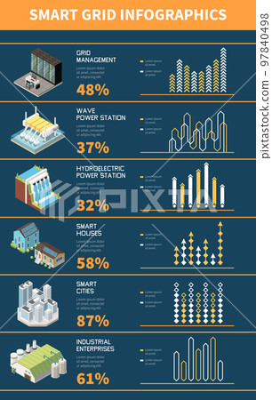 Smart Grid Isometric Infographics 97840498