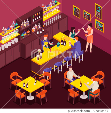 Isometric Barman Illustration 97840557