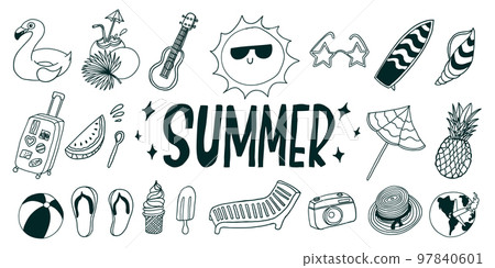 Summer holidays. Travel trip. Vector illustrations set in cartoon flat style isolated on white background. 97840601
