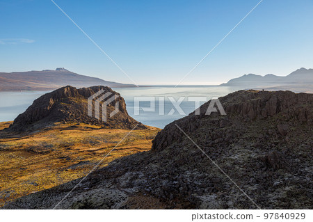 View of Eskifjordur Fjord, Iceland 97840929