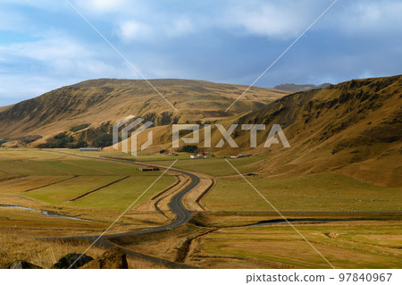 View of a typical landscape of southern Iceland 97840967