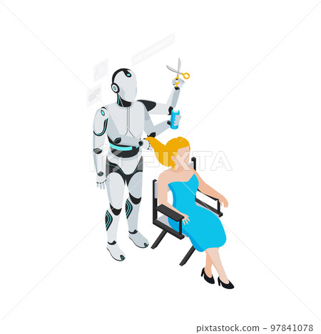 Hairdresser Cyborg Isometric Composition 97841078