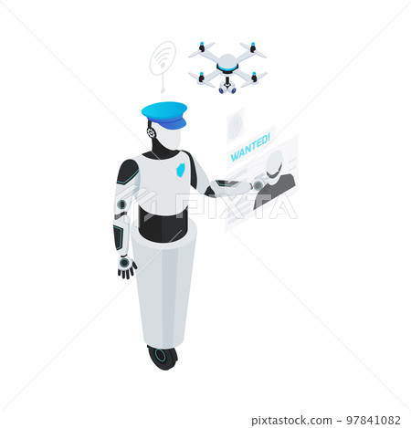 Police Cyborg Isometric Composition 97841082