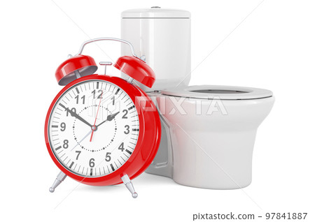 Toilet bowl with alarm clock. 3D rendering Toilet bowl with alarm clock. 3D rendering 97841887