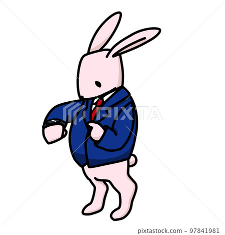 Pink rabbit looking at smartwatch 97841981