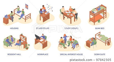 Student Dormitory Isolated Compositions 97842305