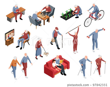 Isometric Old People Activity Icon Set 97842331