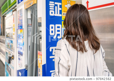 Young woman taking ID photo for my number card Young woman taking ID photo for my number card 97842382