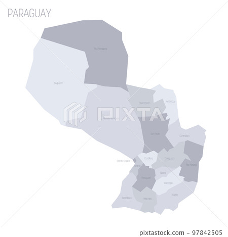 Paraguay political map of administrative divisions - departments and capital district. Grey vector map with labels. 97842505