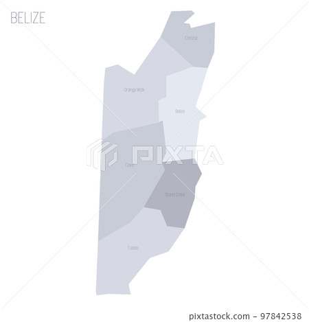 Belize political map of administrative divisions - districts. Grey vector map with labels. 97842538