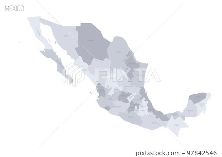 Mexico political map of administrative divisions - states and Mexico City. Grey vector map with labels. 97842546