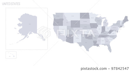 United States of America political map of administrative divisions - states and federal district Washington, D.C. Grey vector map with labels. 97842547