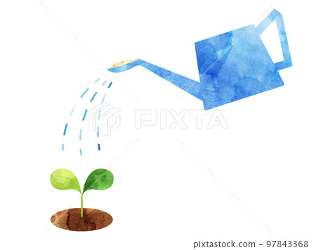 澆水植物芽的插圖（水彩版） 97843368
