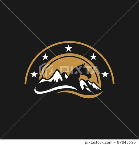 simple line horse Logo design in the cage and mountain silhoutte background sign symbol Vector illustration simple line horse Logo design in the cage and mountain silhoutte background sign symbol Vector illustration 97843550