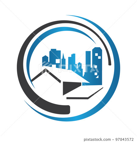stack of roof on the circle Real Estate logo vector design for property business and mortgage company 97843572