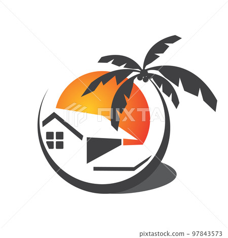 summer tropical palm beach house logo design template Vector illustration 97843573