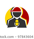man standing in the front of microphone for podcast logo vector design Vector illustration 97843604
