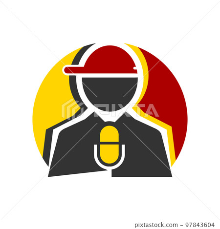 man standing in the front of microphone for podcast logo vector design Vector illustration 97843604