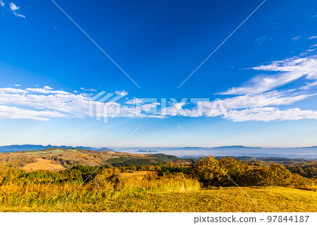 Oshito Stone Hill 秋天紅葉的晨景[熊本縣阿蘇郡南小國町] 97844187