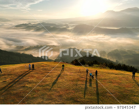 Aerial view of the sea of clouds from Uono flight area in Yusui town 97845347