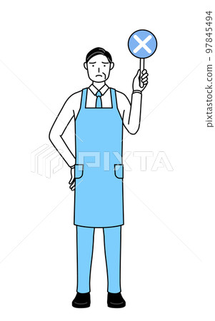 一個穿著圍裙的老人用十字棍顯示錯誤答案 97845494