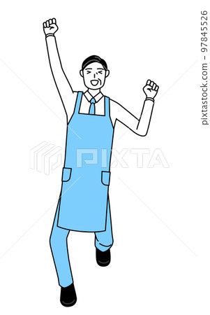 戴著圍裙微笑跳躍的老人 97845526