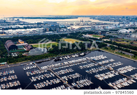 Yumenoshima Marina boats docked in Tokyo, Japan 97845560