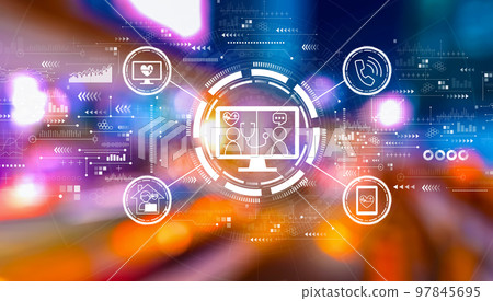 Telehealth theme with urban city lights Telehealth theme with urban city lights 97845695