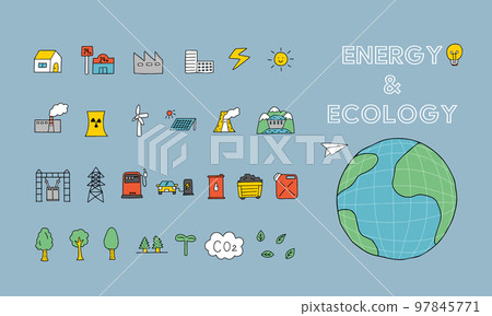 能源系統手繪插圖圖標集 97845771