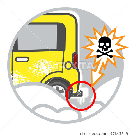 Snow stuck to car exhaust pipe 97845849