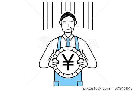 匯率損失和日元貶值的形象,戴圍裙的老人 匯率損失和日元貶值的形象,戴圍裙的老人 97845943