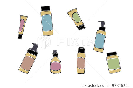 色彩繽紛的化妝品瓶 色彩繽紛的化妝品瓶 97846203