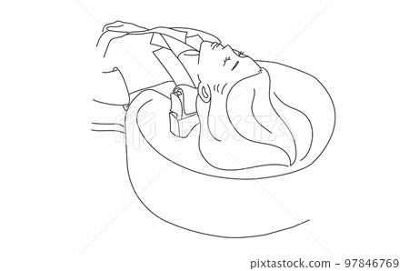 一個女人被洗頭的線條畫插圖 97846769