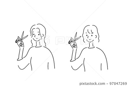 美髮師用剪刀的線條畫插圖 97847269