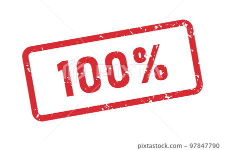 Grunge red 100 percent rubber stamp. One hundred percent seal sign. Grunge vintage square label. Vector illustration isolated on white background Grunge red 100 percent rubber stamp. One hundred percent seal sign. Grunge vintage square label. Vector illustration isolated on white background 97847790